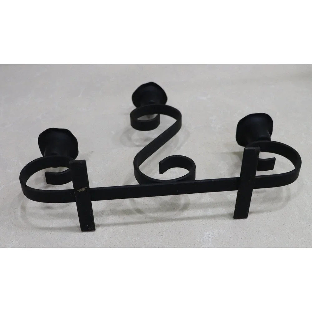 Wrought Iron Candelabra with 3 Red Hobnail Glass Votive Taper Holders Black